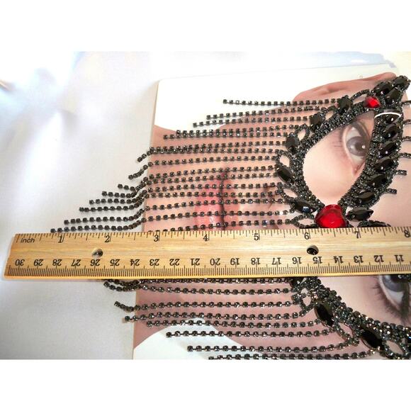 Harem mask, black rhinestone mask, dangle mask, costume masquerade cosplay mask - Picture 6 of 6